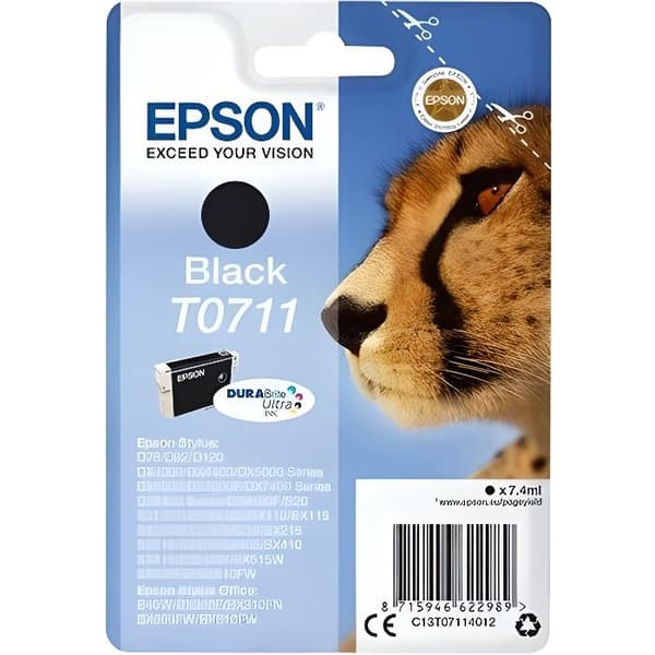 EPSON bläckpatron T0711 Svart - Cheetah (C13T07114012)