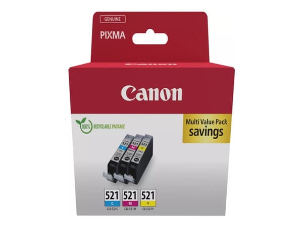 Canon CLI-521 C/M/Y Multi pack - 3-pack - 9 ml - gul, cyan, magenta - original - boks - blekkbeholder - for PIXMA iP3600, iP4700, MP540, MP550, MP560