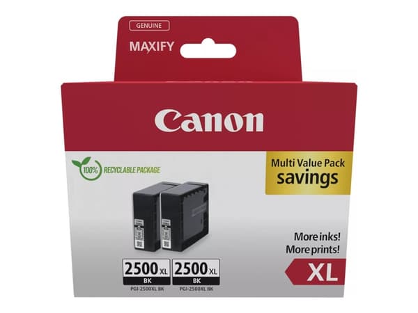 Canon PGI-2500XL BK Twin Pack - 2-pack - 70.9 ml - XL - svart - original - blekkbeholder - for MAXIFY iB4050, iB4150, MB5150, MB5155, MB5350, MB5450