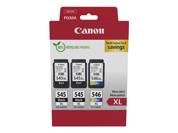 Canon PG-545XL x2 /CL-546XL Multi Pack - 3-pack - Lång livslängd - svart, färg (cyan, magenta, gul) - original - hängande låda - bläckpatron - för PI