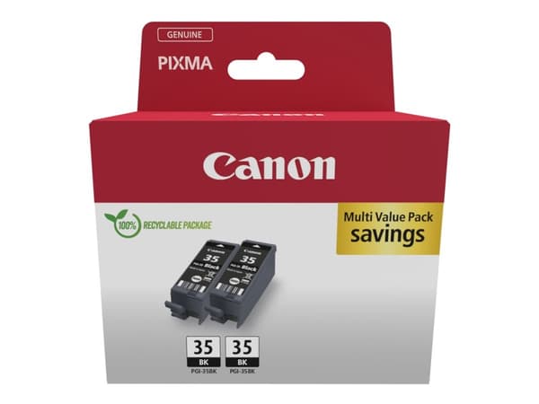 Canon PGI-35BK Twin Pack - 2-pack - 9.3 ml - svart - original - hengeboks - blekkbeholder - for PIXMA iP100 with battery, iP110, iP110w, TR150 with B