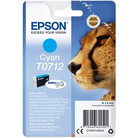 Epson inkoustová náplň/ T0712/ Singlepack DURABrite Ultra Ink/ azurová
