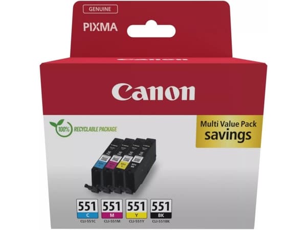 Canon CLI-551 BK/C/M/Y Multipack - 4 pakker - 7 ml - svart, gul, cyan, magenta - original - eske - blekktank