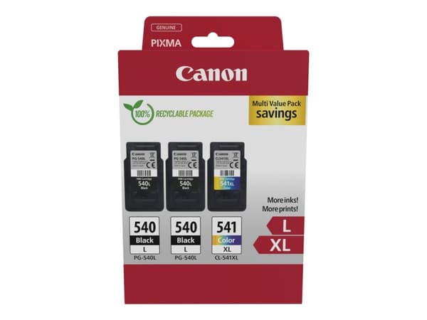 Canon 540L x2/CL-541XL Multipack - 3-pack - Lång livslängd - svart, färg (cyan, magenta, gul) - original - hängande låda - bläckpatron