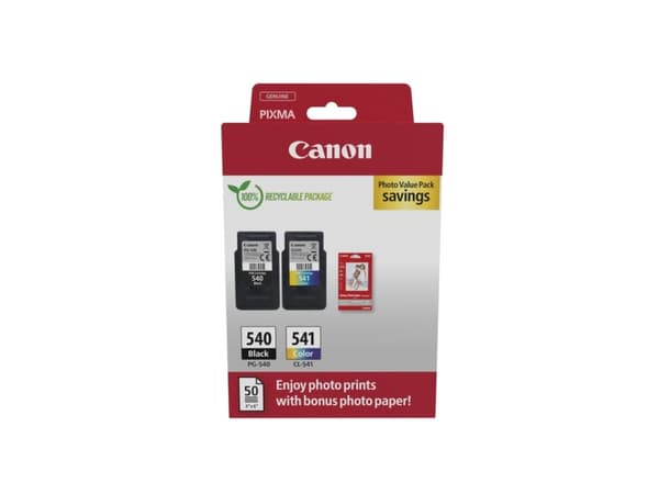 Canon PG-540/CL-541 Photo Paper Value Pack - 2-pack - svart, farge (cyan, magenta, gul) - original - hengeboks - blekkpatron/papirsett - for PIXMA MG