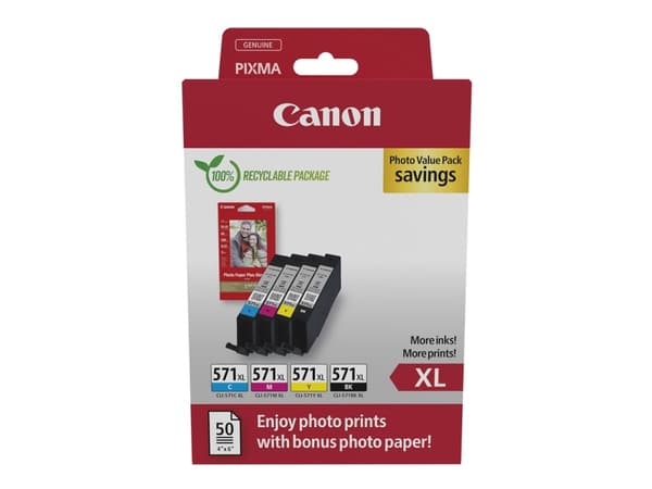 Canon CLI-571 XL C/M/Y/BK Photo Value Pack - 4-pack - 11 ml - Høy ytelse - svart, gul, cyan, magenta - original - hengeboks - blekkbeholder / papirse