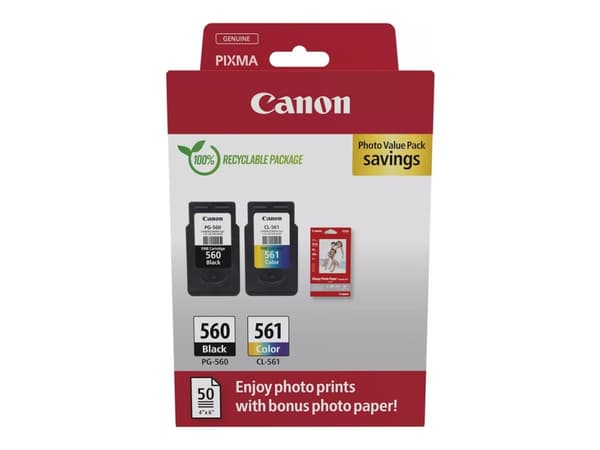 Canon PG-560/CL-561 Photo Value Pack - Blank - 2-pack - svart, farge (cyan, magenta, gul) - original - hengeboks - blekkpatron/papirsett - for PIXMA