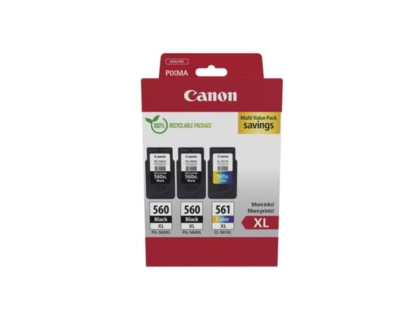 Canon PG-560XL x2/CL-561XL Multi Value Pack - 3-pack - Høy ytelse - svart, farge (cyan, magenta, gul) - original - hengeboks - blekkpatron - for PIXM