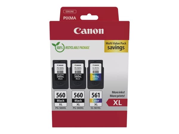 Canon PG-560XL x2/CL-561XL Multi Value Pack - 3-pack - Høy ytelse - svart, farge (cyan, magenta, gul) - original - hengeboks - blekkpatron - for PIXM