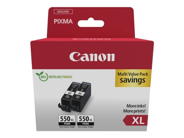 Canon PGI-550PGBK XL Twin pack - 2-pack - 15 ml - Lång livslängd - svart - original - hängande låda - bläcktank - för PIXMA iP8750, iX6850, MG5550, M