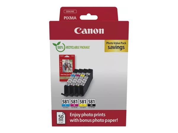 Canon CLI-581 C/M/Y/BK Photo Value Pack - 4-pack - 5.6 ml - svart, gul, cyan, magenta - original - boks - blekkbeholder / papirsett - for PIXMA TS625
