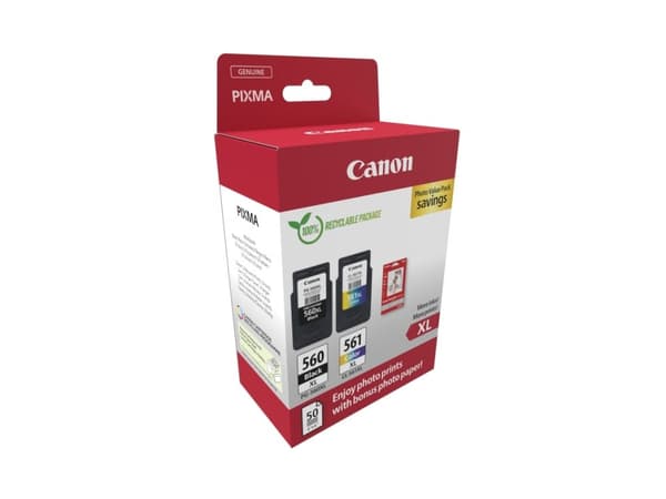 Canon PG-560XL/CL-561XL Photo Value Pack - Blank - 2-pack - Høy ytelse - svart, farge (cyan, magenta, gul) - original - hengeboks - blekkpatron/papir