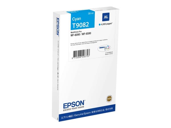 Epson T9082 - 39 ml - XL-størrelse - cyan - original - blekkpatron