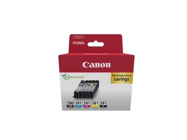 Canon PGI-580BK/CLI-581 BK/C/M/Y Multipack - 5-pack - svart, gul, cyan, magenta, pigmentert svart - original - hengeboks - blekkbeholder - for PIXMA
