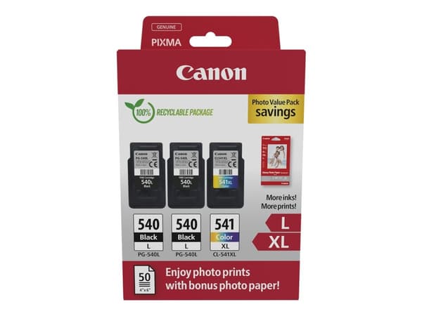 Canon PG-540L x2/CL-541XL Photo Paper Value Pack - 2-pack - svart, färg (cyan, magenta, gul) - original - hängande låda - bläckpatron/papperssats - f