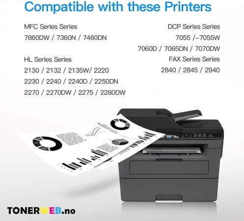 Tonerkassett, erstatter Brother TN-2220 Sort (2.600 sider) (1 stk.)
