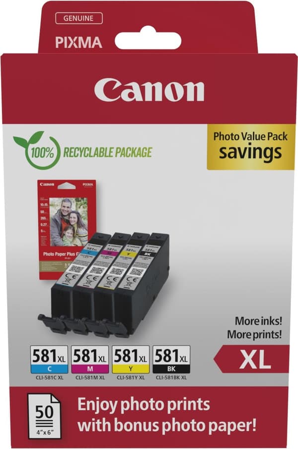 Canon CLI-581XL BK/C/M/Y Photo Value Pack - Hög (XL) kapacitet - 8,3 ml - 8,3 ml - 4 st (s) - Photo Value Pack (2052C006)