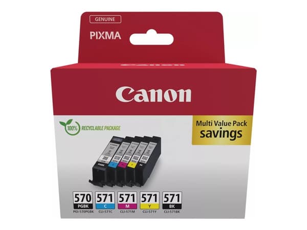 Canon PGI-570/CLI-571 PGBK/BK/C/M/Y Multi Pack - 5-pack - pigmentert svart, svart, gul, cyan, magenta - original - boks - blekkbeholder - for PIXMA T
