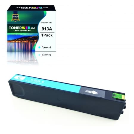 Blekkpatron, erstatter HP Cyan 913A PW (3.000 sider) (1 stk.)