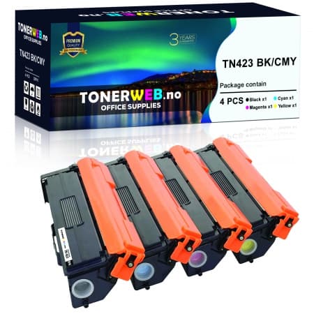 Tonerkassett, erstatter Brother TN423 BK/C/M/Y 4 stk, 4000. sider farge, 6500 sider sort (1 stk.)