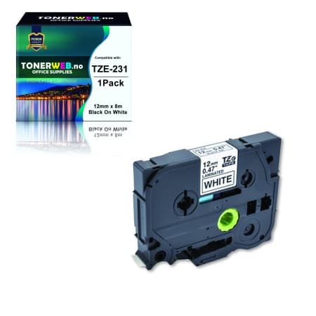 Brother Tape, erstatter Brother P-Touch TZe-231 Sort På Hvit 12mm (8m) (1 stk.)