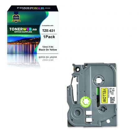 Brother Tape, erstatter Brother P-Touch TZ-631 Sort På Gul 12mm (8m) (1 stk.)