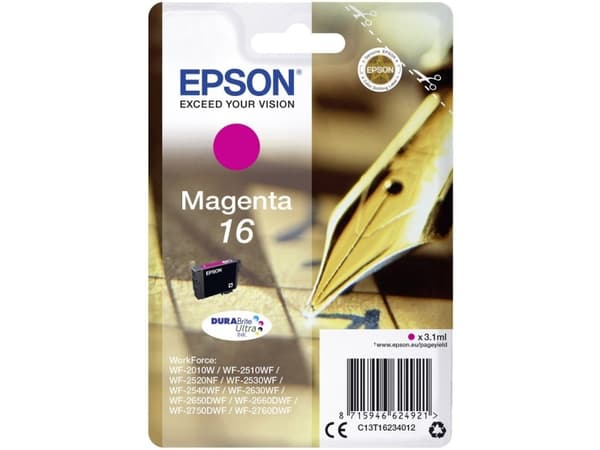 Epson Pen and crossword Singlepack Magenta 16 DURABrite Ultra Ink, Standard utskriftsproduksjon, Fiolblå, Pigmentbasert blekk, 1 stykker