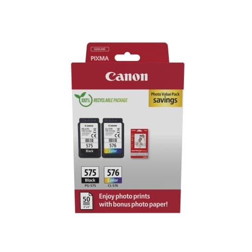 Canon PG-575/CL-576 Photo Paper Value Pack - 2-pack - svart, färg (cyan, magenta, gul) - original - bläckpatron/papperssats