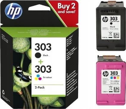 HP Blekk nr. 303 3YM92AE BK+ CMY 365 sider 200 sider i sort, 165 sider i tre farger