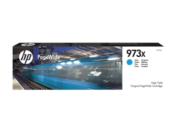 HP 973X høykapasitet cyan original PageWide-blekkpatron, Høyt (XL) utbytte, Pigmentbasert blekk, 86 ml, 7000 sider, 1 stykker