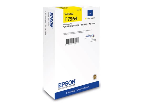 Epson T7564 - 14 ml - L-storlek - gul - original - bläckpatron - för WorkForce Pro WF-6530, WF-8010, WF-8090, WF-8510, WF-8590, WF-8590 D3TWFC