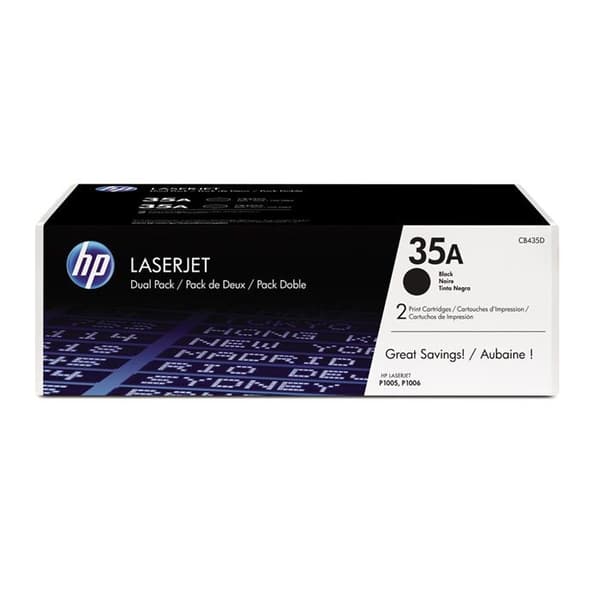 Paket med 2 äkta HP 35A svarta tonerkassetter för LaserJet P1005/P1006 skrivare