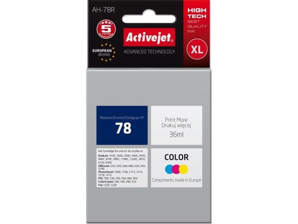 Activejet HP 78 C6578D, Cyan, Fiolblå, Gult, Fargestoffbasert blekk, 36 ml, 1 stykker, Enkeltpakke