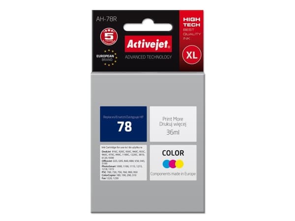 Activejet HP 78 C6578D, Cyan, Fiolblå, Gult, Fargestoffbasert blekk, 36 ml, 1 stykker, Enkeltpakke