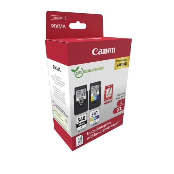 Paket med 2 bläckpatroner + fotopapperspaket - CANON - PG-540L Svart + CL-541XL Färg - Hög kapacitet