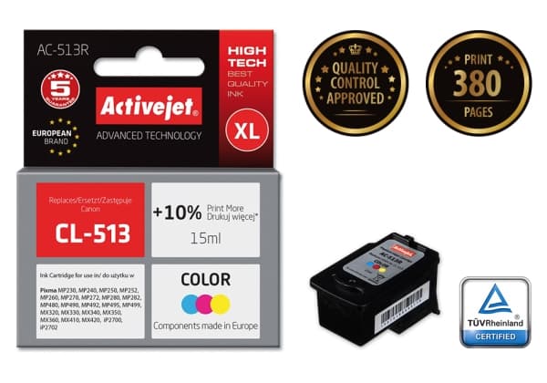 Activejet AC-513R, Høyt (XL) utbytte, Fargestoffbasert blekk, 15 ml, 1 stykker, Enkeltpakke
