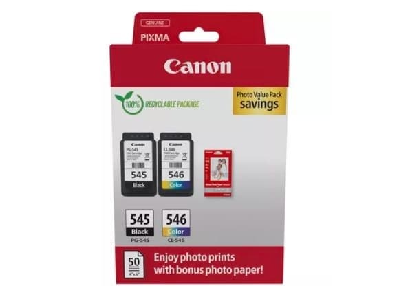 Canon PG-545 / CL-546 Value Pack - 2-pack - 8 ml - svart, farge (cyan, magenta, gul) - original - hengeboks - blekkpatron/papirsett - for PIXMA iP285