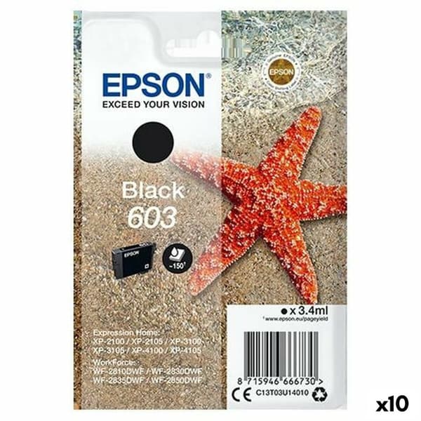 Original blækpatron Epson P-2100, 3100, 4100 / WF-2830DWF, 2850DW - Nº 603 Sort (10 enheder)