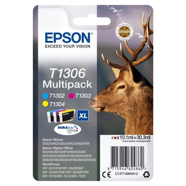 Alkunperäinen mustepatruuna Epson C13T13064012 Syaani Cyanin sininen/Magentan punainen/Keltainen