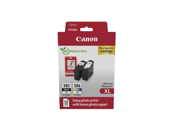 Canon PG-585XL/CL-586XL Photo Value Pack - 2-pack - Lång livslängd - svart, färg (cyan, magenta, gul) - hängande låda - bläckpatron/papperssats - för