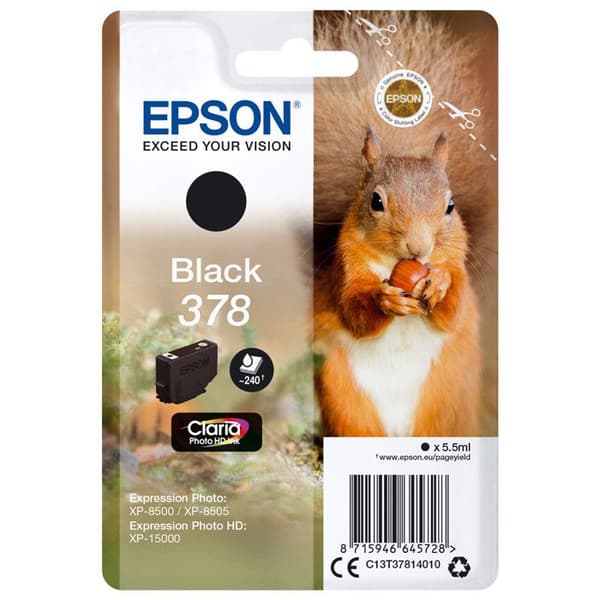 EPSON 378 svart bläckpatron - Ekorre (C13T37814010) - Bläckstråle - Standardkapacitet - 240 sidor
