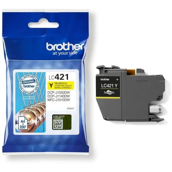 LC421Y bläckpatron - BROTHER - gul 200 siders standardkapacitet - för DCP -J1050DW, MFC -J1010DW och DCP -J1140DW