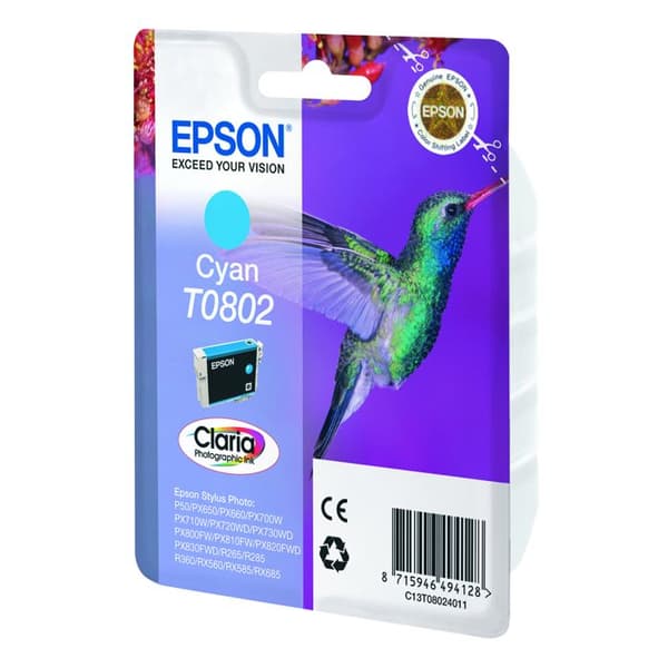 EPSON Claria T0802 bläckpatron - Cyan - Bläckstråle - Epson Claria Photographic bläck - Paket med 1