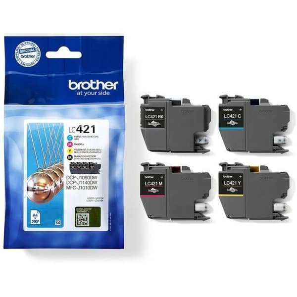 Förpackning med 4 LC421VAL bläckpatroner - BROTHER - Svart, cyan, magenta och gul standardkapacitet på 200 sidor - För DCP -J1050DW