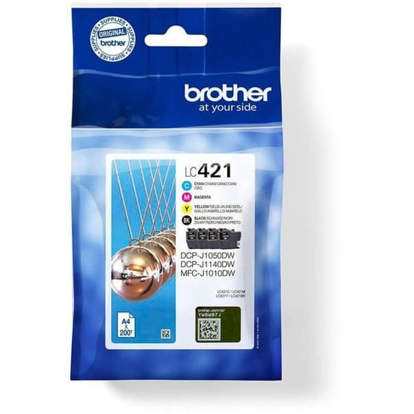 Förpackning med 4 LC421VAL bläckpatroner - BROTHER - Svart, cyan, magenta och gul standardkapacitet på 200 sidor - För DCP -J1050DW