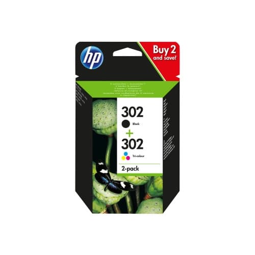HP 302 - 2-pack - svart, färg (cyan, magenta, gul) - original - bläckpatron