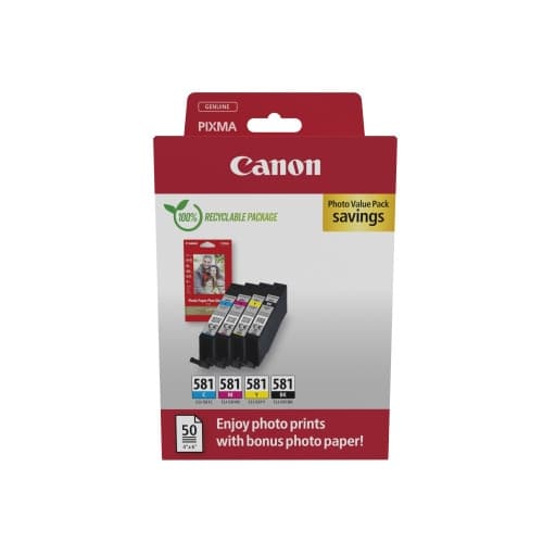 Canon CLI-581 C/M/Y/BK Photo Value Pack - 4-pack - svart, gul, cyan, magenta - original - bläckbehållare / papperspaket