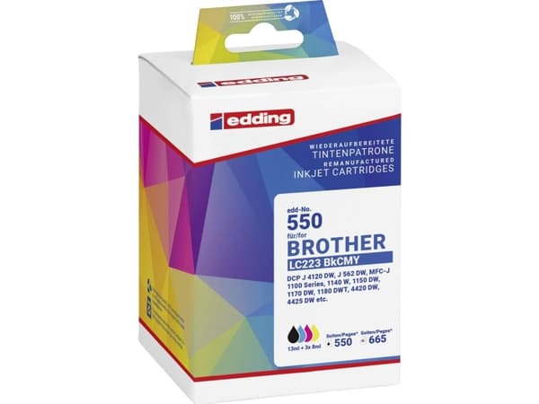 Edding Blæk erstatter Brother LC-223BKCMY Kompatibel Kombi-pakke Sort, Cyan, Magenta, Gul EDD-550 18-550-01