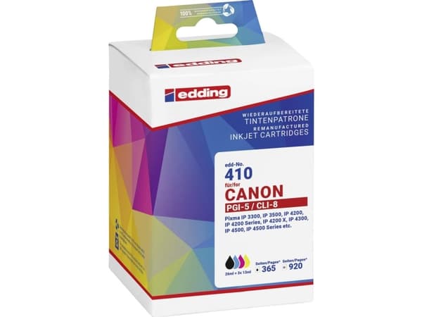 Edding Blæk erstatter Canon PGI-5BK+CLI-8CMY Kompatibel Sort, Cyan, Magenta, Gul EDD-410 18-410-01