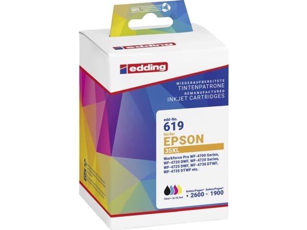 Edding EDD-619, Svart, Cyan, Magenta, Gul, 50 ml, 25,4 ml, 4 styck, 2600 sidor, Flerpack